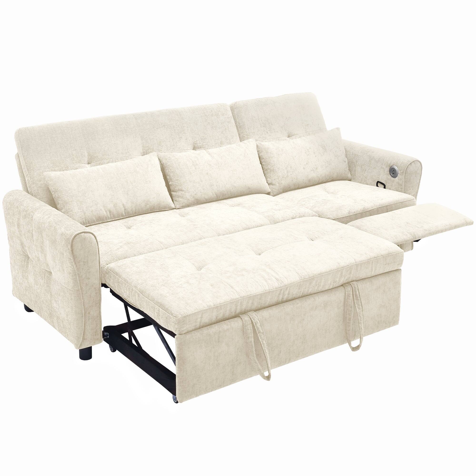 Front. Boyel Living - 2-in-1 Sofa 82 inch Three-seater Sofa with a Sofa Bed and a Reversible Recliner Sofa for Living Room Beige - Beige.