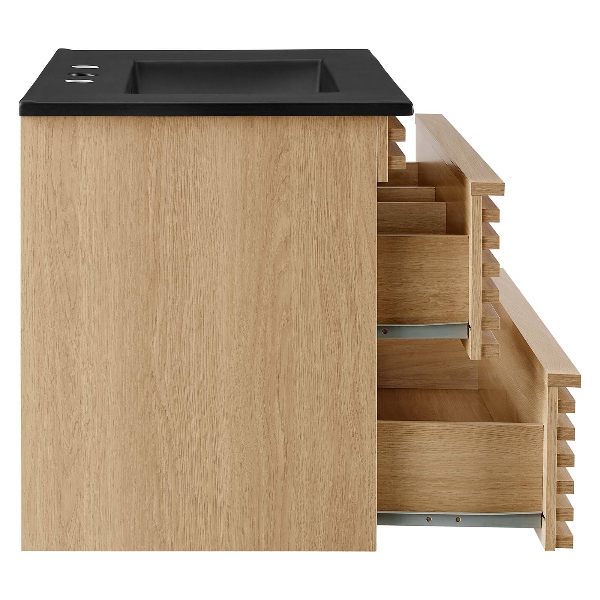 Alt View 2. Modway - Render Wall-Mount Bathroom Vanity with Black Basin Included - Oak Black.