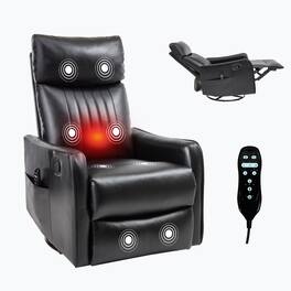Boyel Living - Faux Leather Heat Massage Manual Recliner Chair with Rocker and Swivel for Living Room - Black