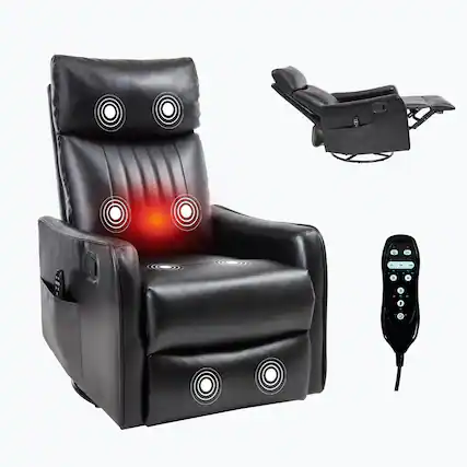 Front. Boyel Living - Black Faux Leather Heat Massage Manual Recliner Chair with Rocker and Swivel for Living Room - Black.