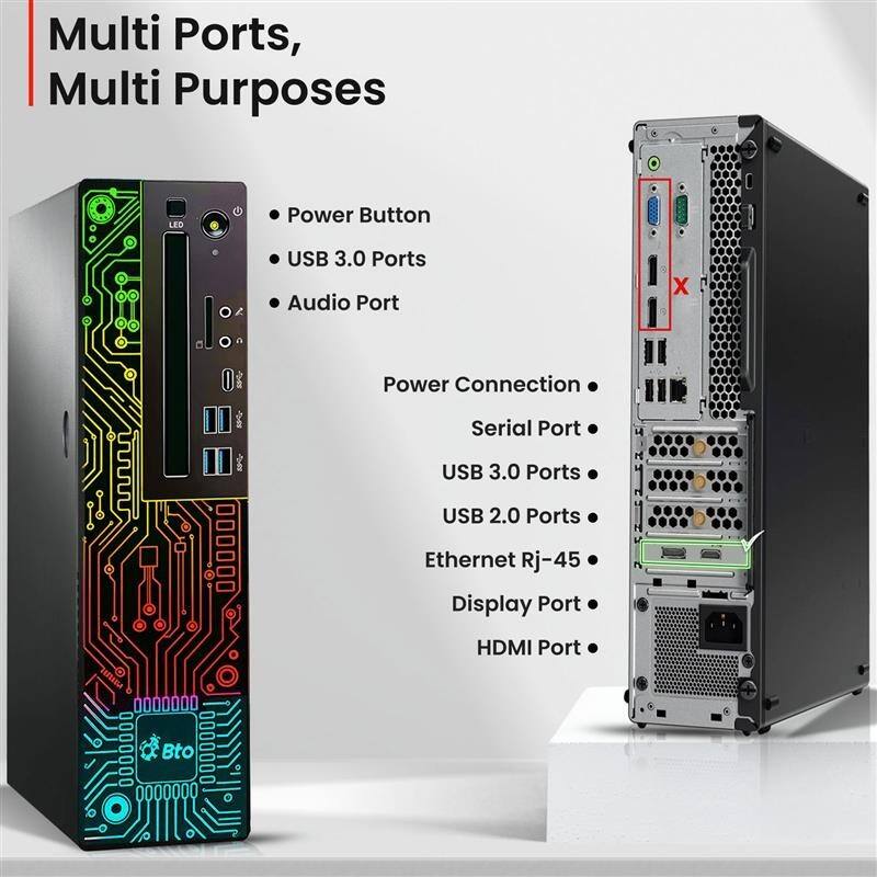 Multi Ports, Multi Purposes

- Power Button
- USB 3.0 Ports
- Audio Port
- Power Connection
- Serial Port
- USB 3.0 Ports
- USB 2.0 Ports
- Ethernet RJ-45
- Display Port
- HDMI Port