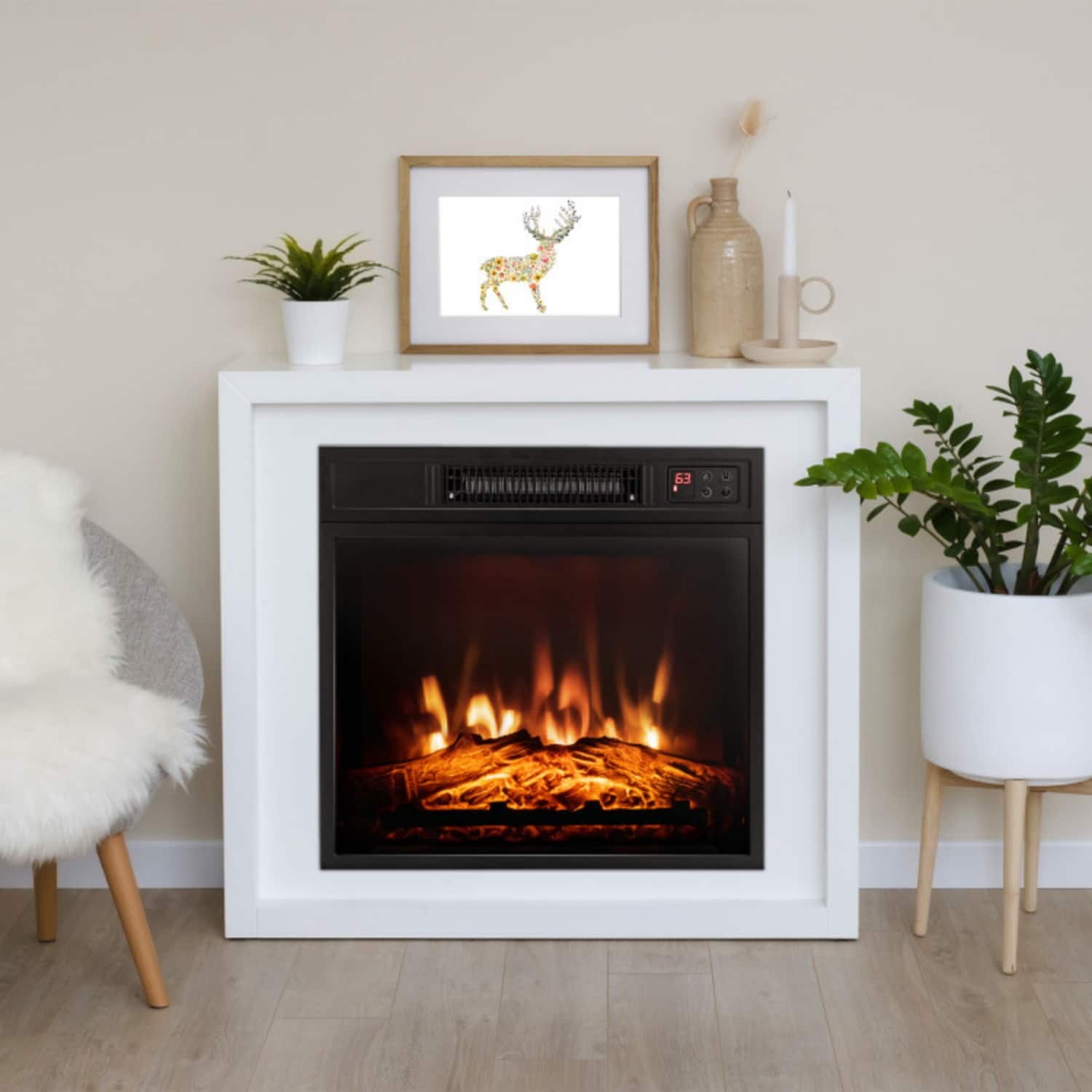 LUCKY ONE - 18 Inch Recessed/Freestanding Electric Fireplace with 3D Flame - Black