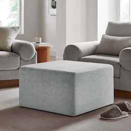 Callum Large 28" Square Woven Heathered Fabric Upholstered Ottoman by Modway - Heathered Weave Light Gray