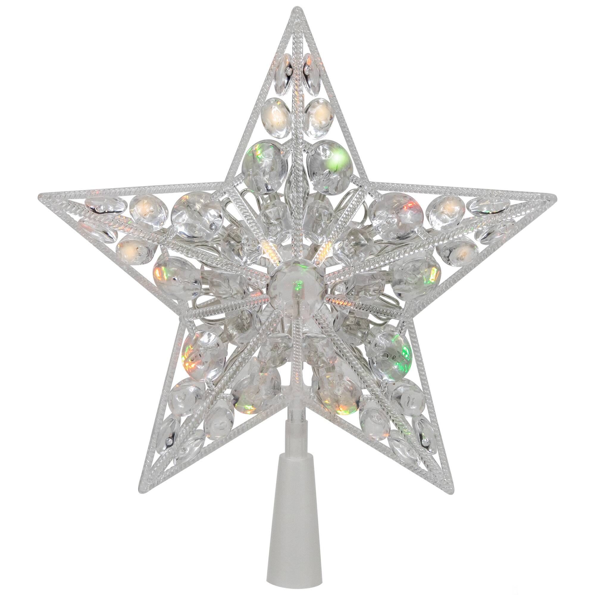 Alt View 2. Northlight - LED Lighted Battery Operated Color Changing Jeweled Star Christmas Tree Topper - 9.5" - Clear.