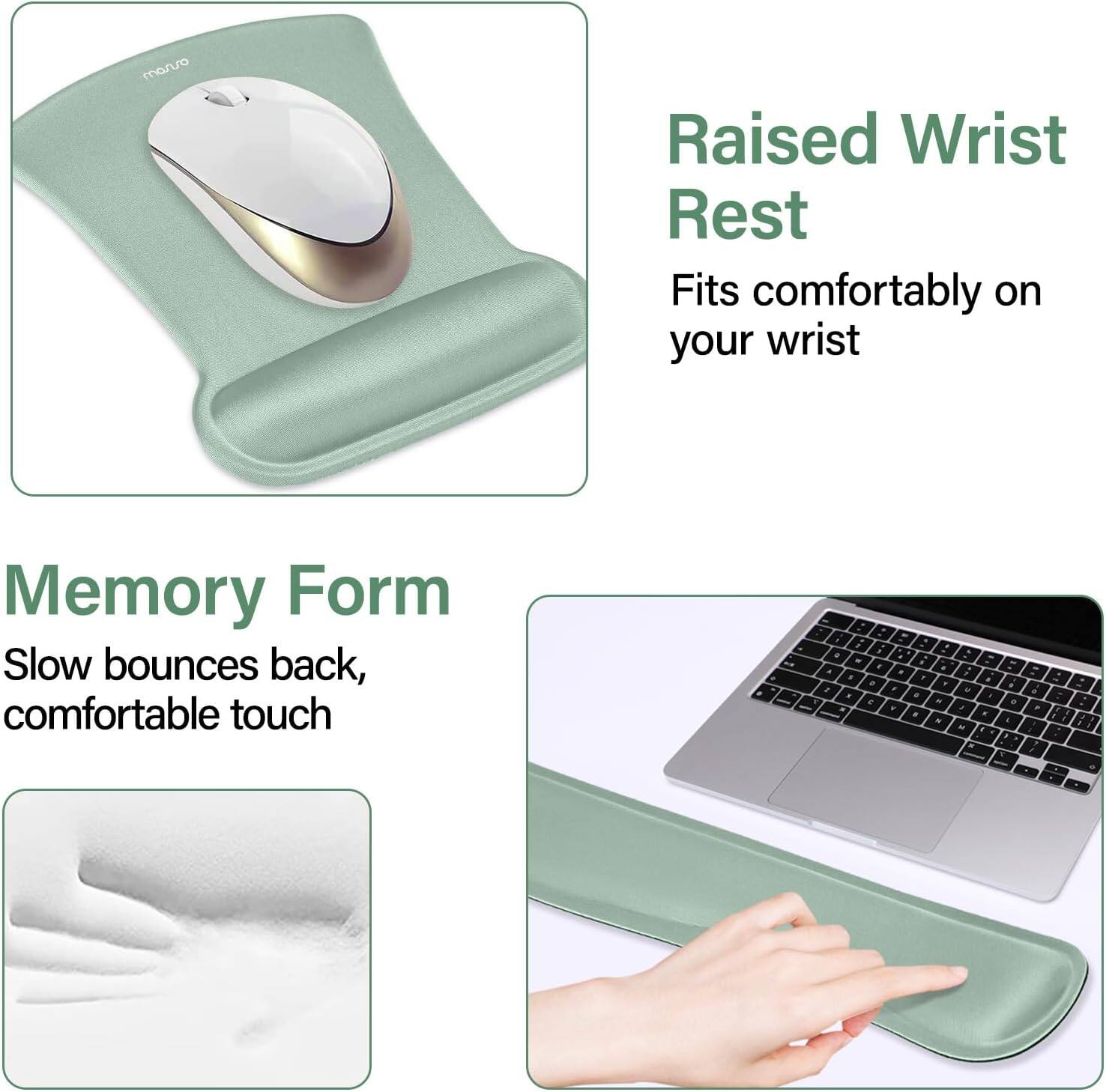 Raised Wrist Rest  
Fits comfortably on your wrist  

Memory Form  
Slow bounces back, comfortable touch