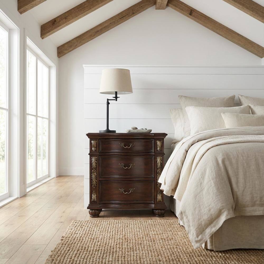 Angle. FurniFact - Wooden Nightstand in Madeira Finish with Sleek Design and Spacious Storage - Brown.