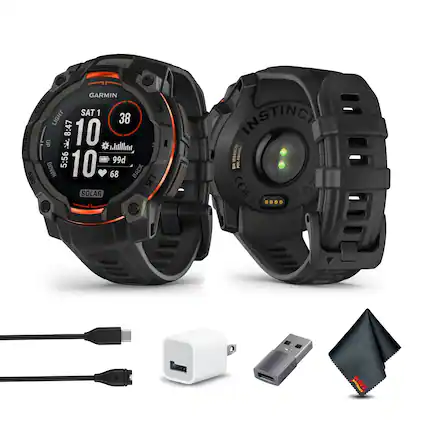 Sure, here is the corrected and grouped text from the image:
**Watch Face:**
- GARMIN
- SAT 1
- 38
- 10
- 5:56
- 10
- 99d
- 68
- LIGHT
- 8:47
- MENU
- UP
- DOWN
- ABC
- BACK
- SET
- SOLAR
- INSTINCT
- 12345679
- A04884
- NS
- MN
- CE
- METER
- Z
- 100
- MIL-STD-101
**Watch Body:**
- INSTINCT
- 100 METERS
- MIL-STD-101
- CE
- 100
**Charger:**
- GARMIN
**USB Cable:**
- GARMIN
**USB Drive:**
- (No visible text)
**Cleaning Cloth:**
- (No visible text)