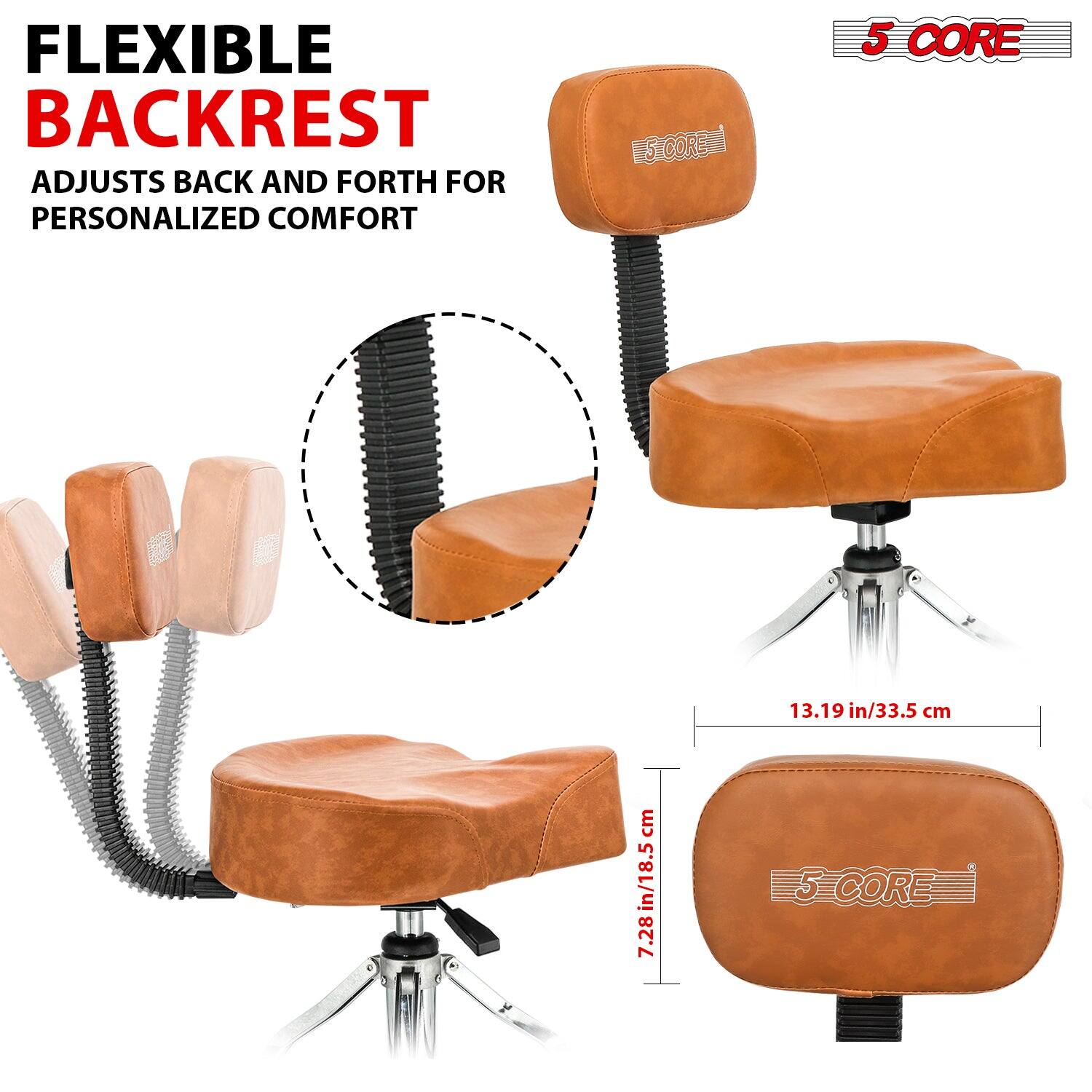 FLEXIBLE BACKREST  
ADJUSTS BACK AND FORTH FOR PERSONALIZED COMFORT  

5 CORE  

13.19 in/33.5 cm  
7.28 in/18.5 cm  

5 CORE