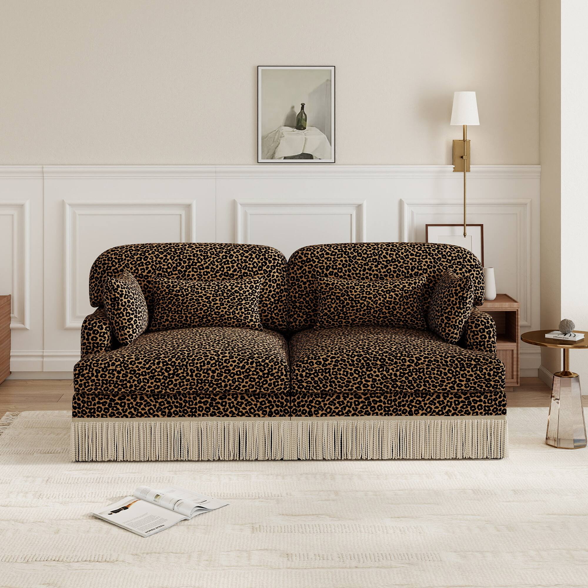 Front. Anysun - Modern Fashion Leopard Print Chenille Deep Seat Loveseat, Easy Assembly - Brown.