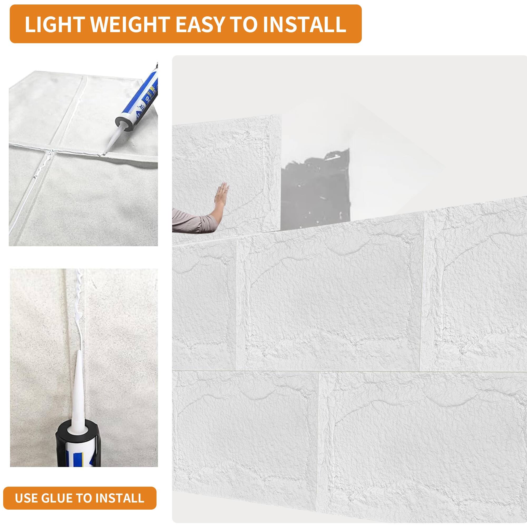 LIGHT WEIGHT EASY TO INSTALL

USE GLUE TO INSTALL