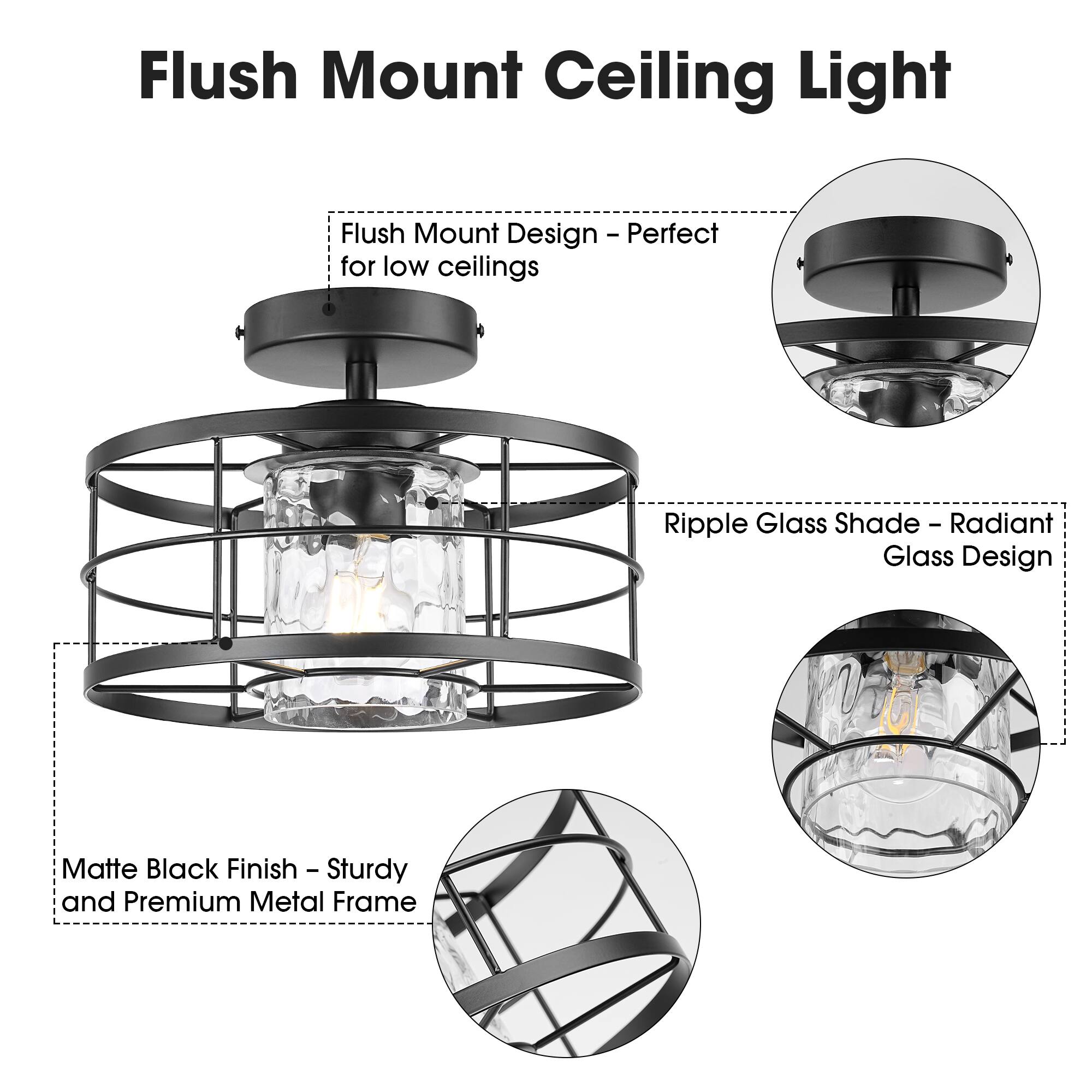 Flush Mount Ceiling Light

- Flush Mount Design - Perfect for low ceilings
- Ripple Glass Shade - Radiant Glass Design
- Matte Black Finish - Sturdy and Premium Metal Frame