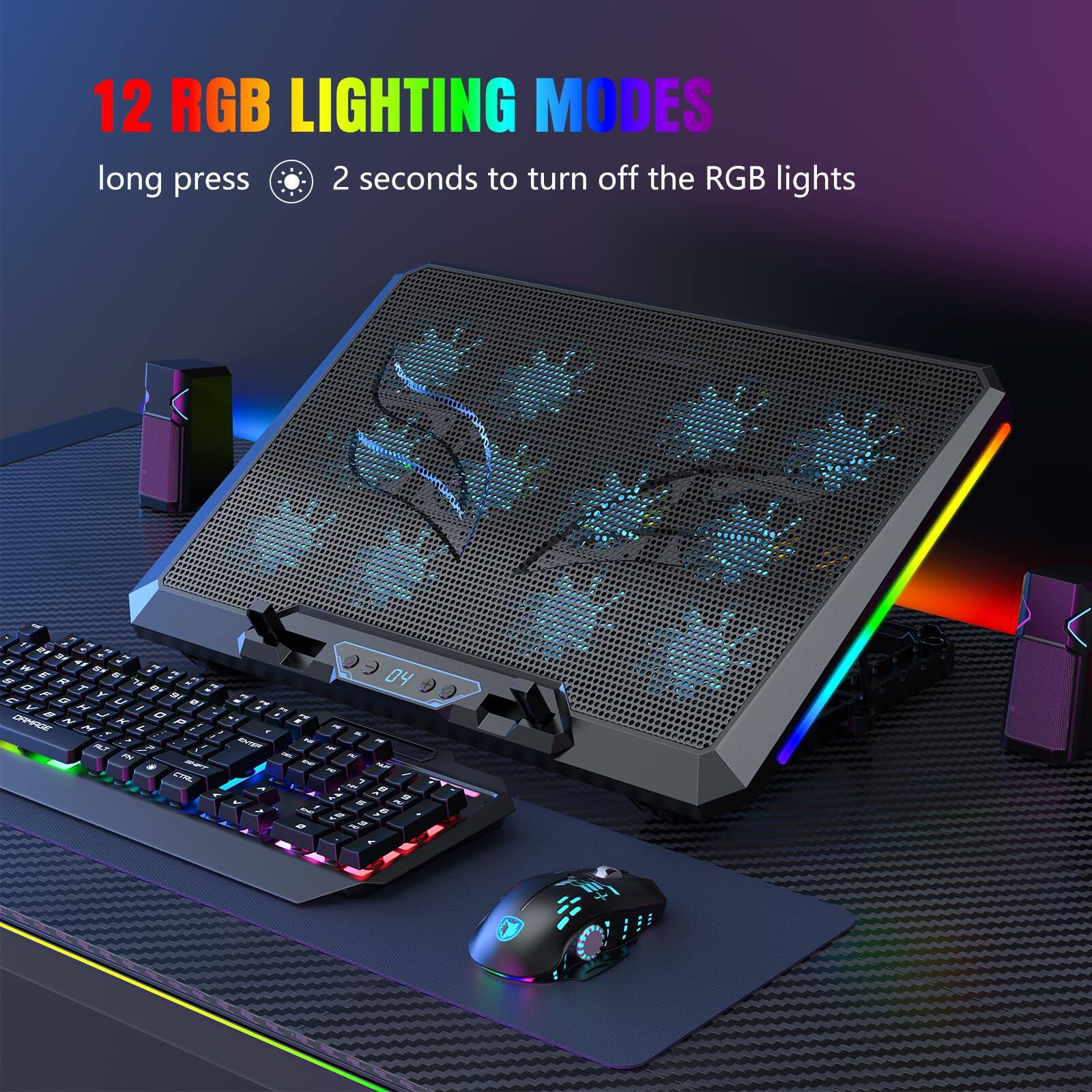 12 RGB LIGHTING MODES  
long press 2 seconds to turn off the RGB lights