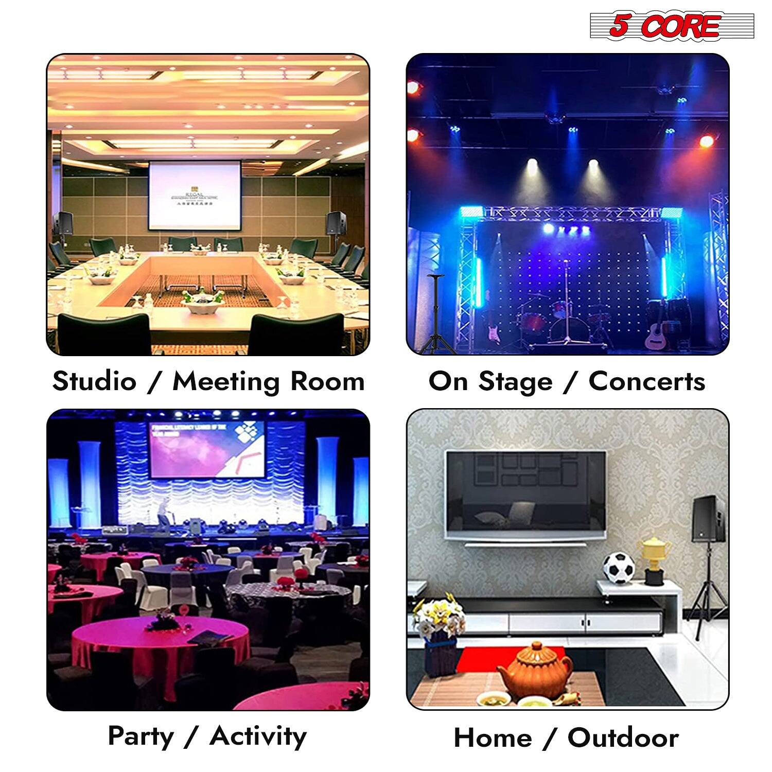 Here is the corrected and grouped text:

- Studio / Meeting Room
- On Stage / Concerts
- Party / Activity
- Home / Outdoor