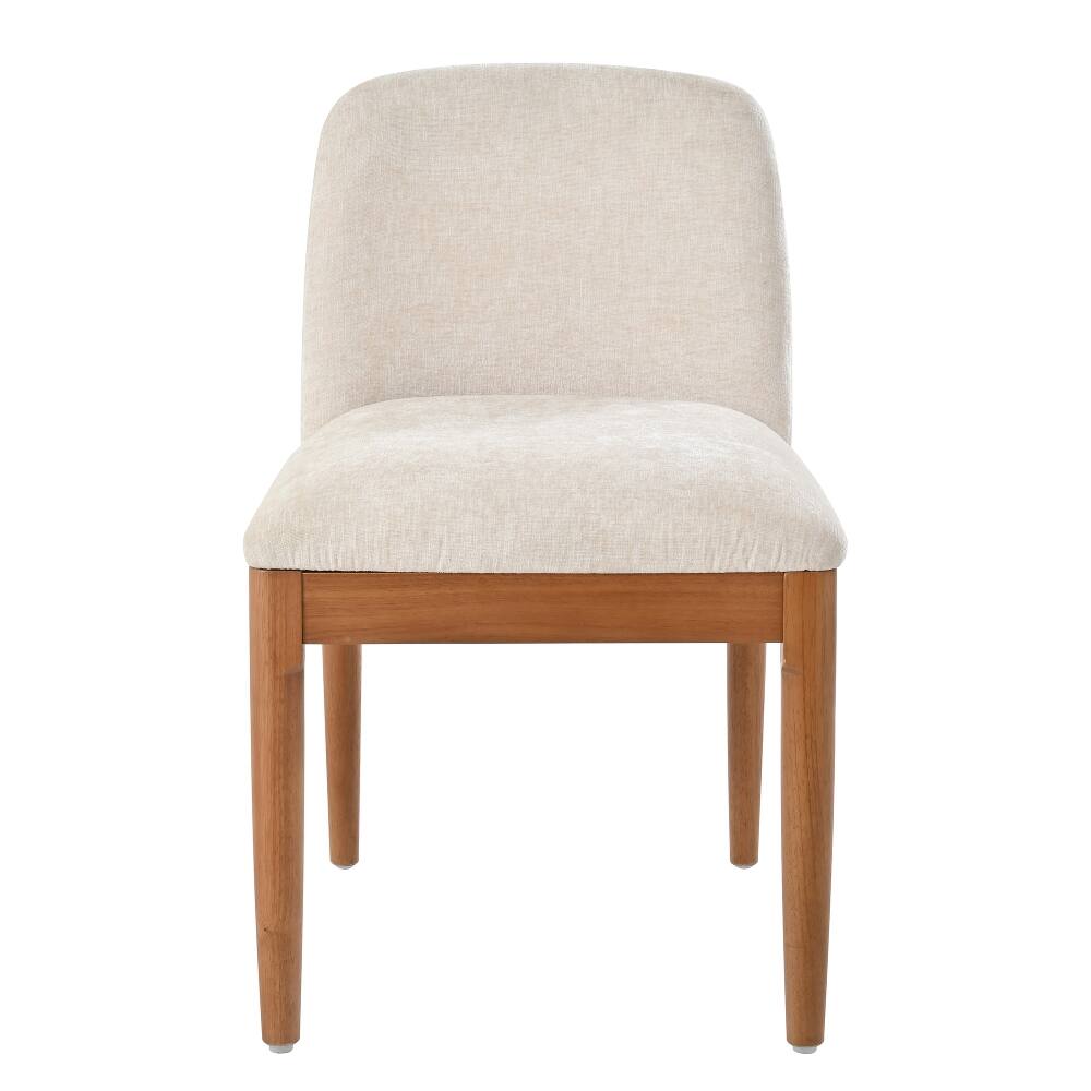 Alt View 3. Loheer - Loheer Modern Dining Chairs Set of 2 Walnut Solid Wood Legs Woven Rope Backrest Kitchen Chairs Beige Upholstered - Walnut.