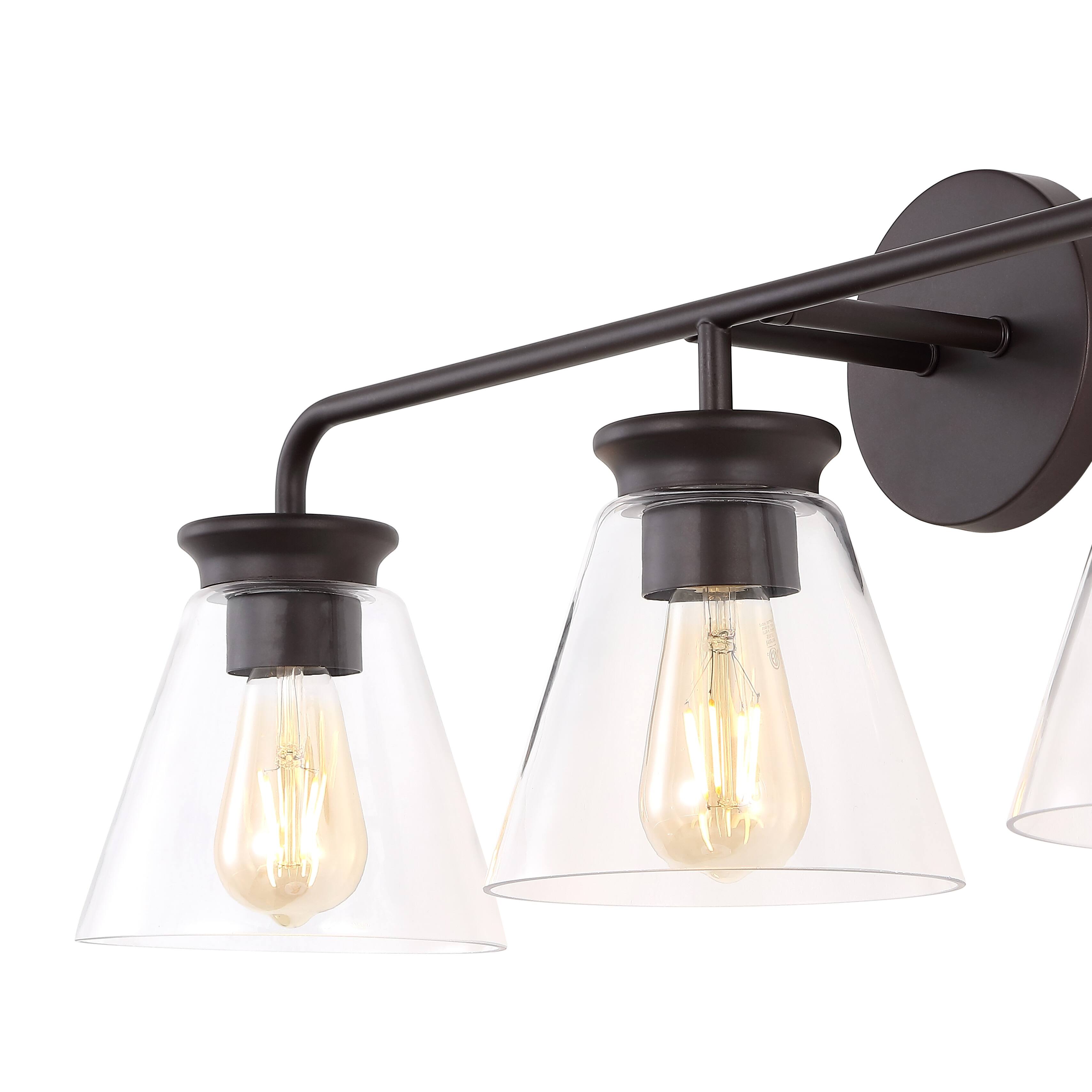 Alt View 4. Jonathan Y - Kondo 27" 3-Light Modern Farmhouse Iron LED Vanity, Oil Rubbed Bronze/Clear - Oil Rubbed Bronze.