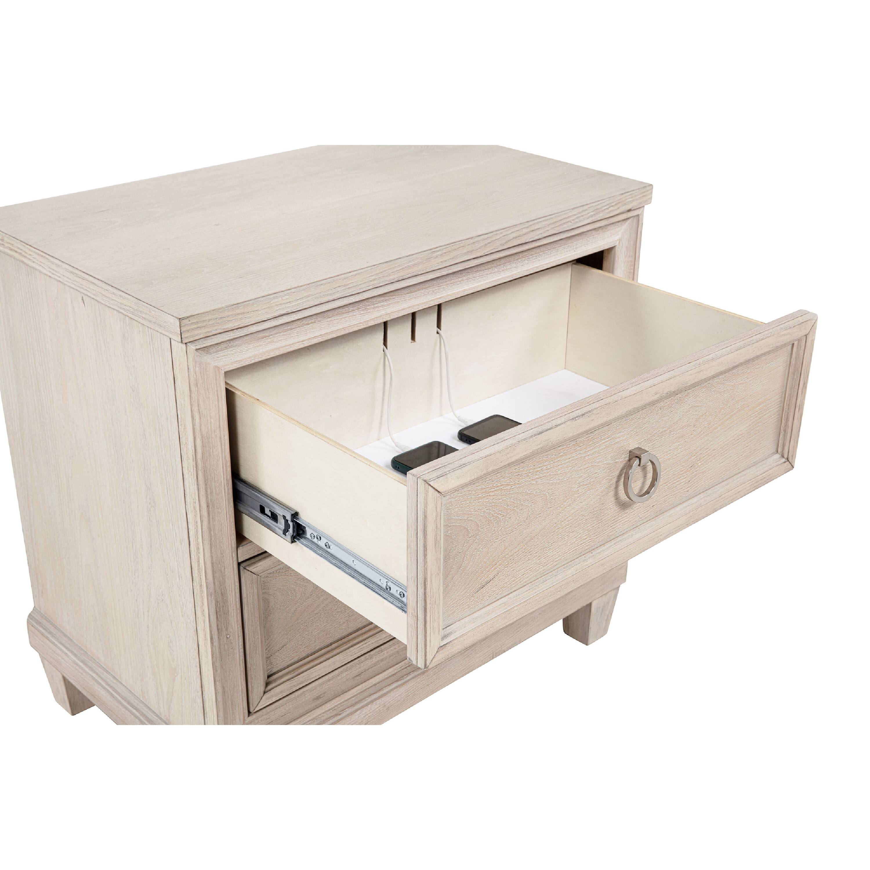 Alt View 4. Manhattan Lane - Kylie Nightstand with 2 Drawers, Tapered Legs, Washed Oak Wood 27 Inch - Washed Oak Brown.