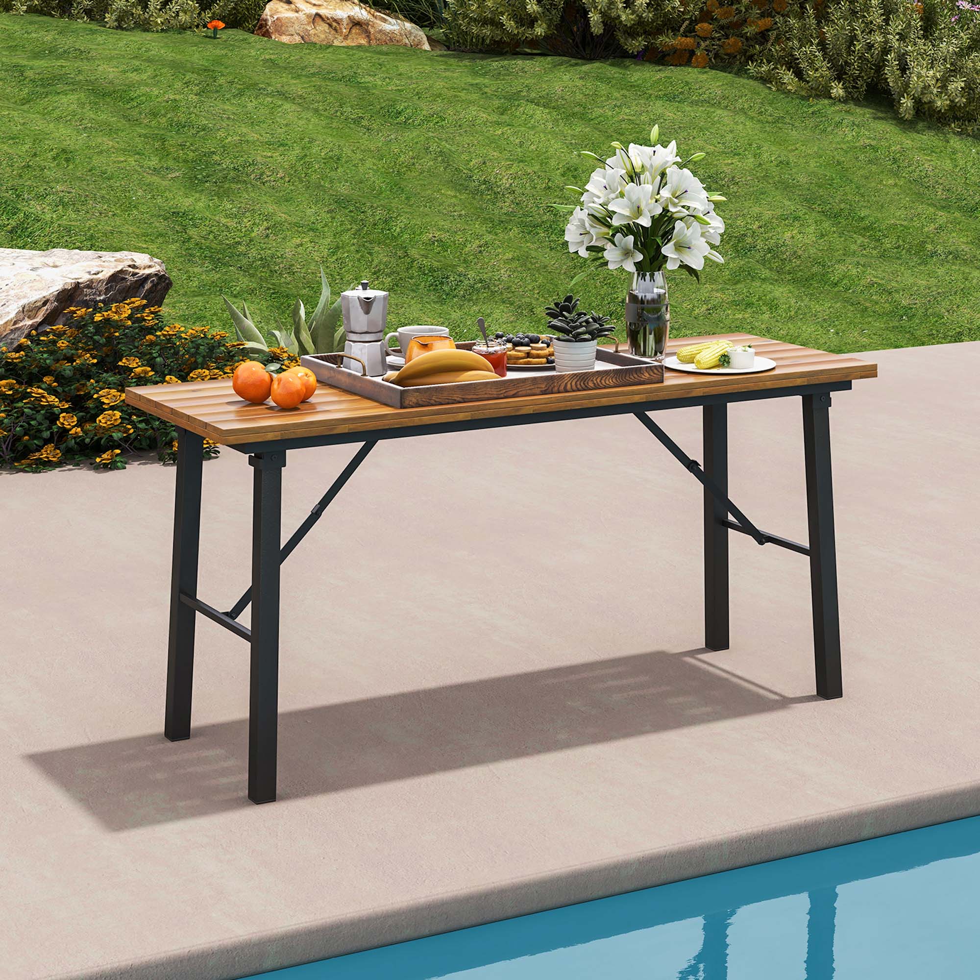 Alt View 2. Costway - Costway Folding Picnic Table & Bench Set Dining Table with Metal Frame for 4 or 6 Persons - Natural.