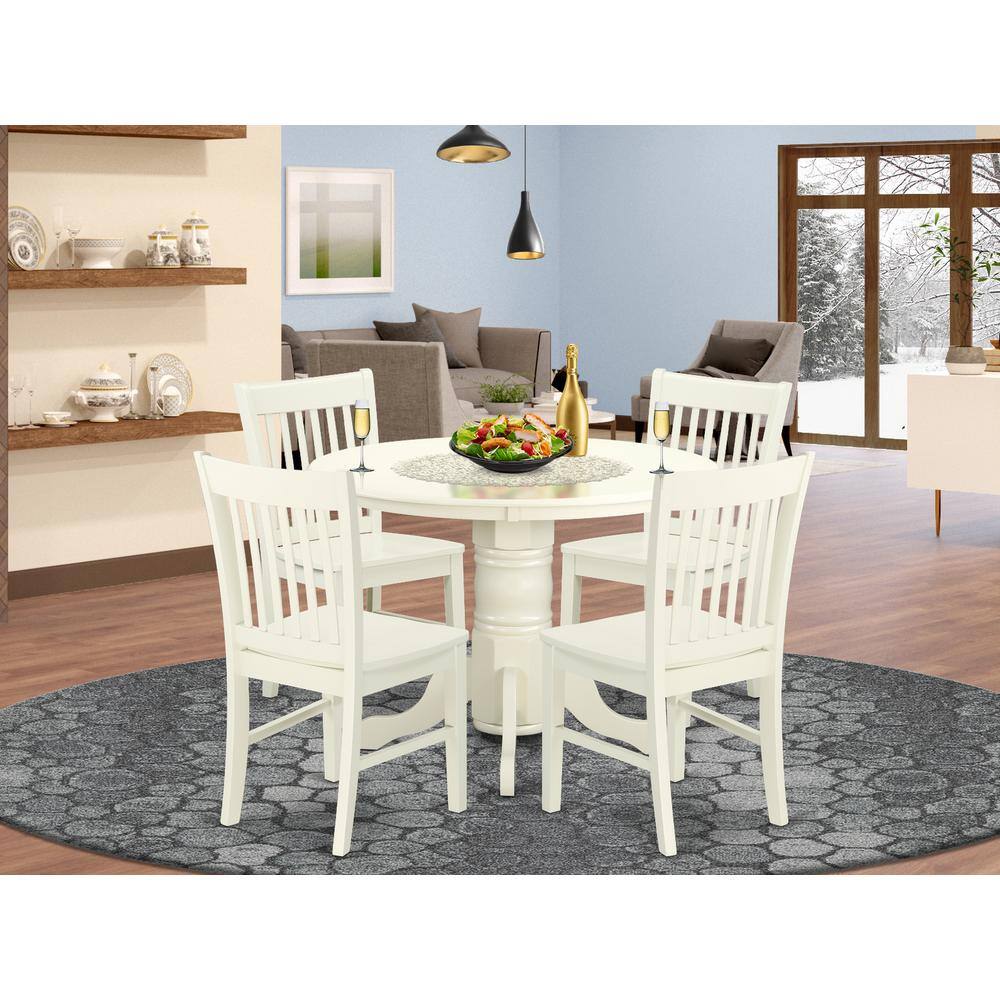 Left. East West Furniture - Dining Room Set Linen White - Brown.