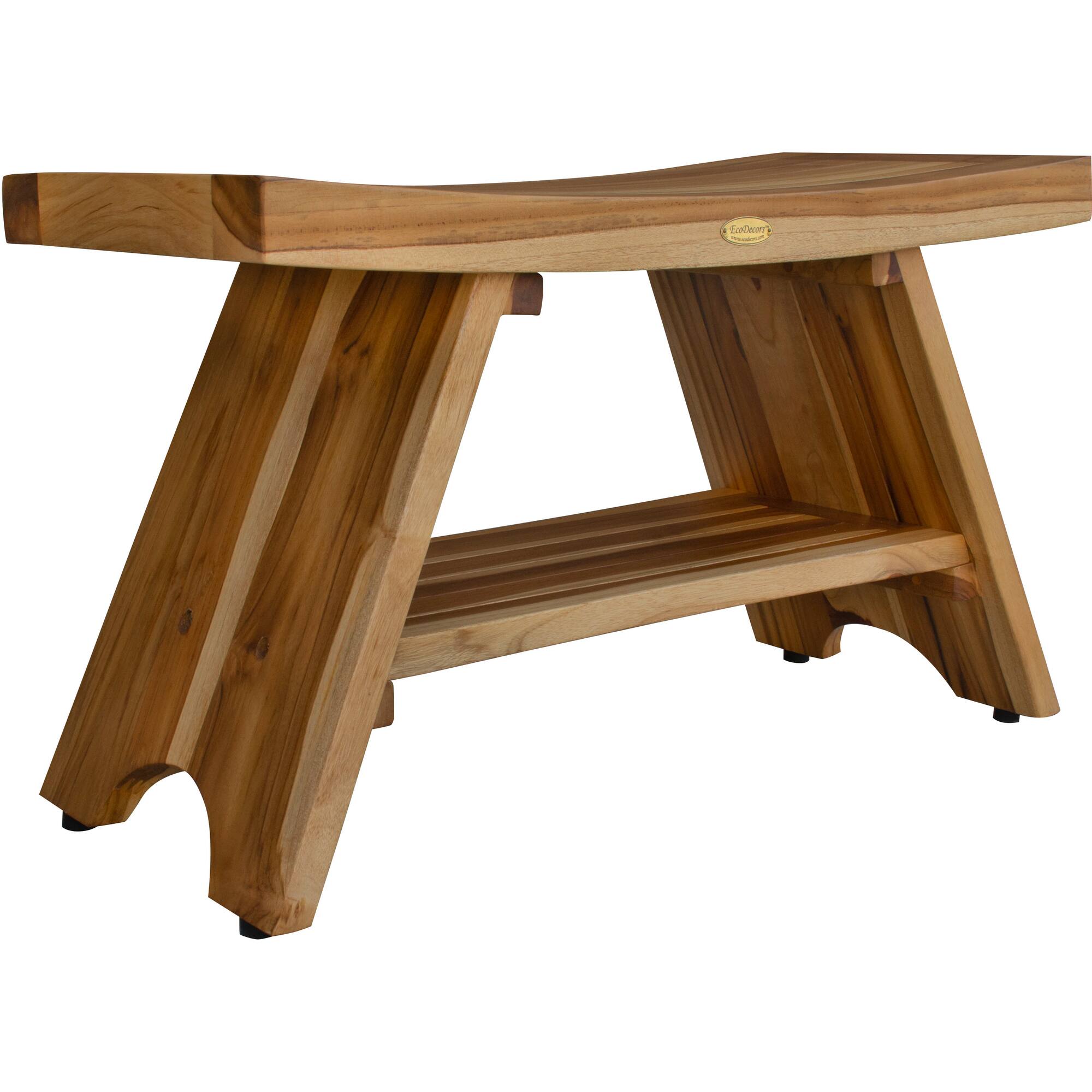 Angle. EcoDecors - EcoDecors EarthyTeak Serenity 35" Eastern Style Shower Bench With Shelf - EarthyTeak.