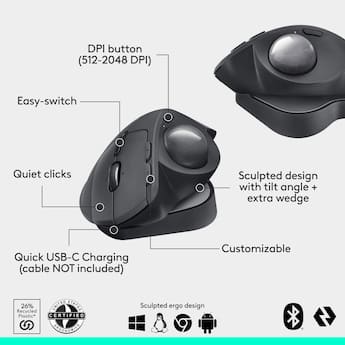 Logitech MX ERGO S PLUS Wireless Ergonomic Trackball Mouse with 6 Logitech MX ERGO S PLUS Wireless Ergonomic Trackball Mouse with 6