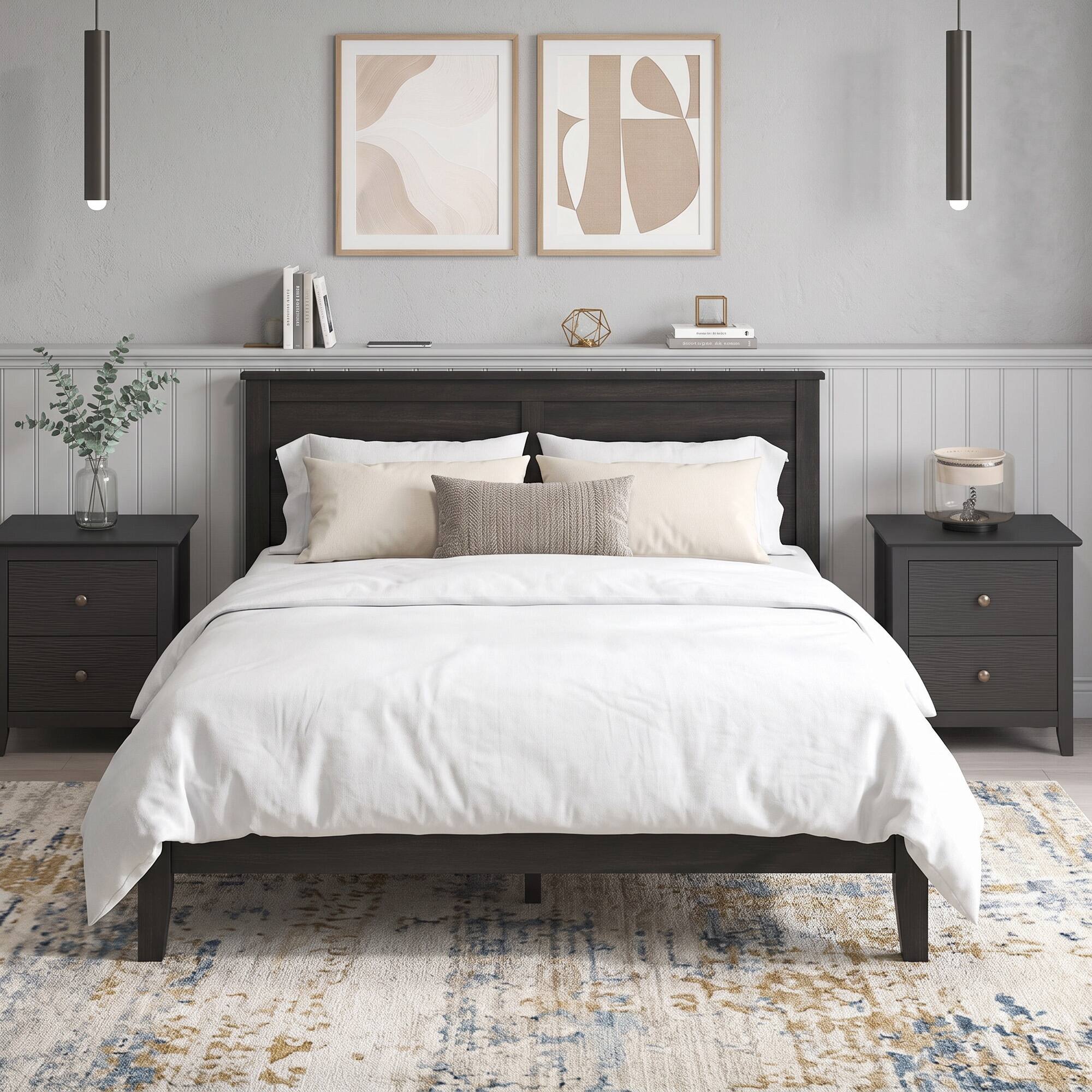 Alt View 3. WELLFOR - Modern Nightstand with 2 Drawers for Small Spaces - Black.