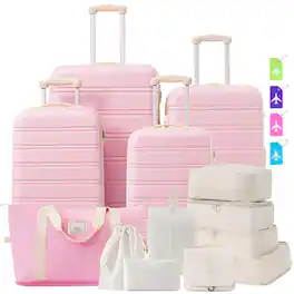 BreeBe - Hardshell Luggage Sets 4 pcs + Bag Spinner Suitcase with TSA Lock Lightweight-16'+20'+24'+28' Luggages - Light Pink