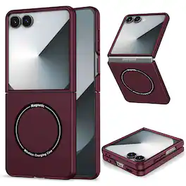 Dteck - for Samsung Galaxy Z Flip8 Case,Slim Matte PC Phone Cover,Mag Safe Compatible,Magnetic Folding Shockproof Cover - Winered