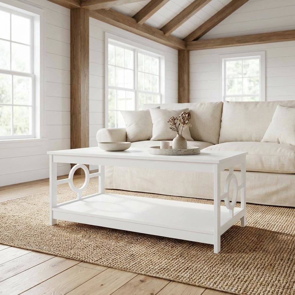 Left. FurniFact - White Ring Coffee Table with Particle Board and MDF Frame - White.