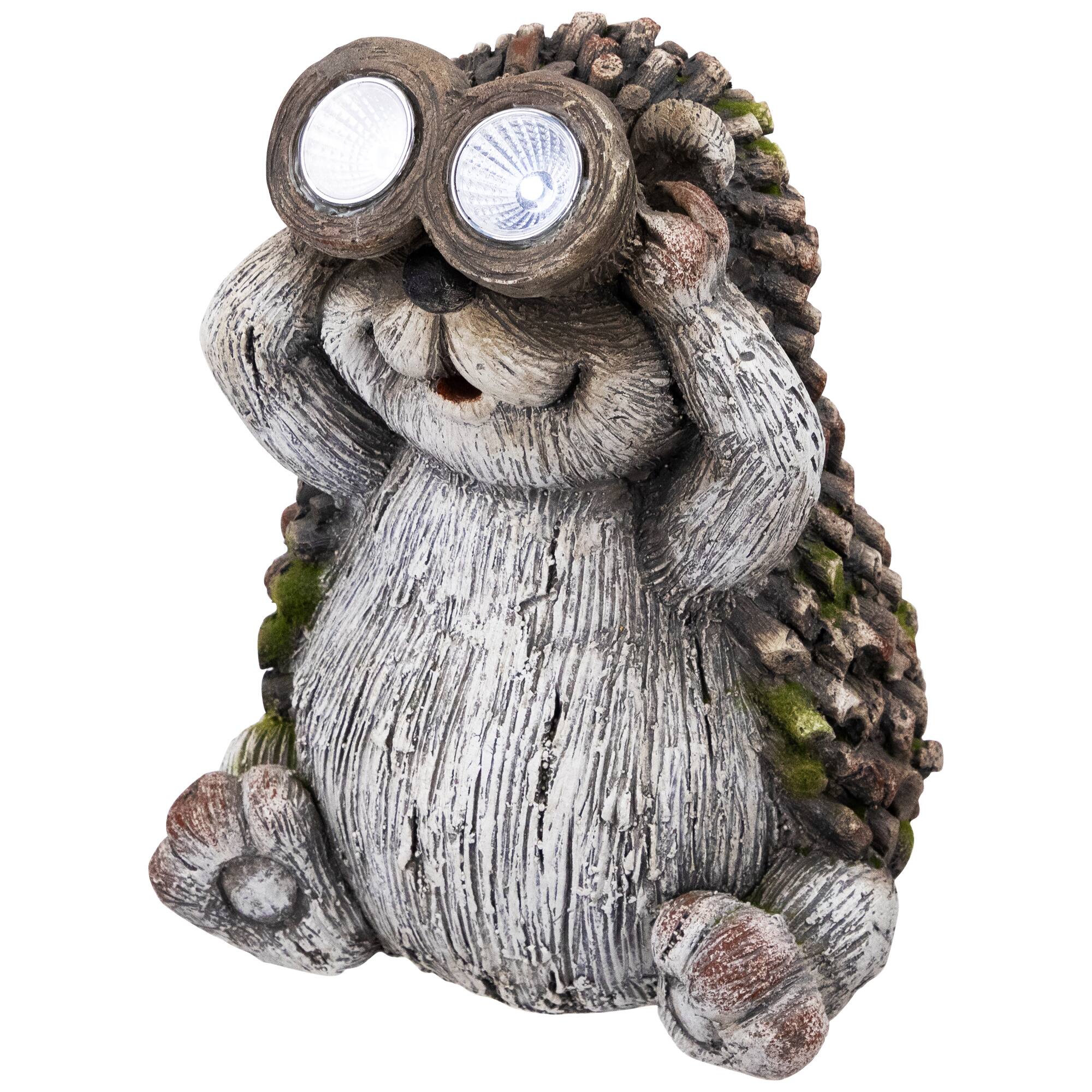 Alt View 4. Northlight - Hedgehog with Binoculars Outdoor Solar Lighted Garden Statue - 11.5" - Gray.