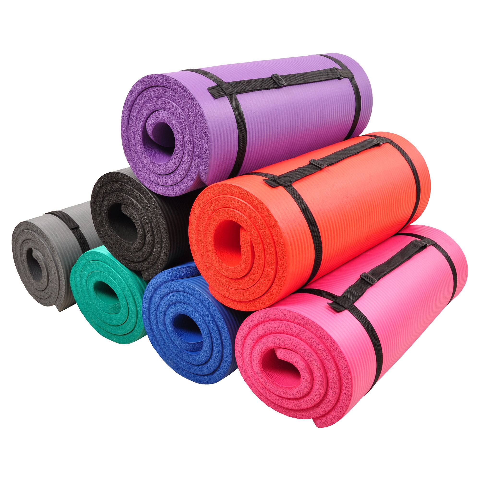 Alt View 2. Signature Fitness - Signature Fitness 1" Extra Thick Exercise Fitness Yoga Mat w/ Carry Strap, Black - Black.