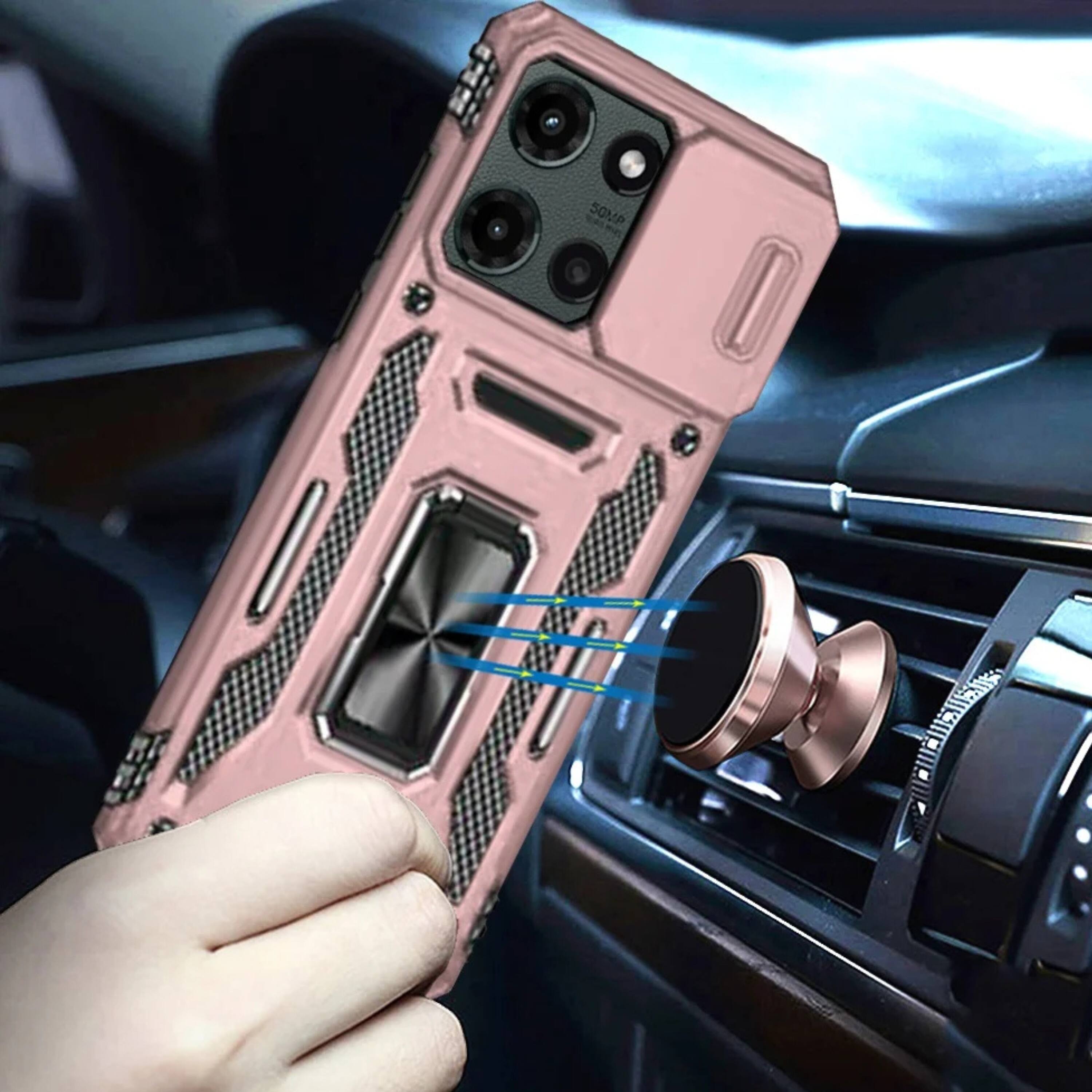 Angle. Kitcheniva - Shockproof Ring Stand Case For Moto G Stylus 2025 2026 With Sliding Camera Lens Cover Rose Gold - Rose Gold.
