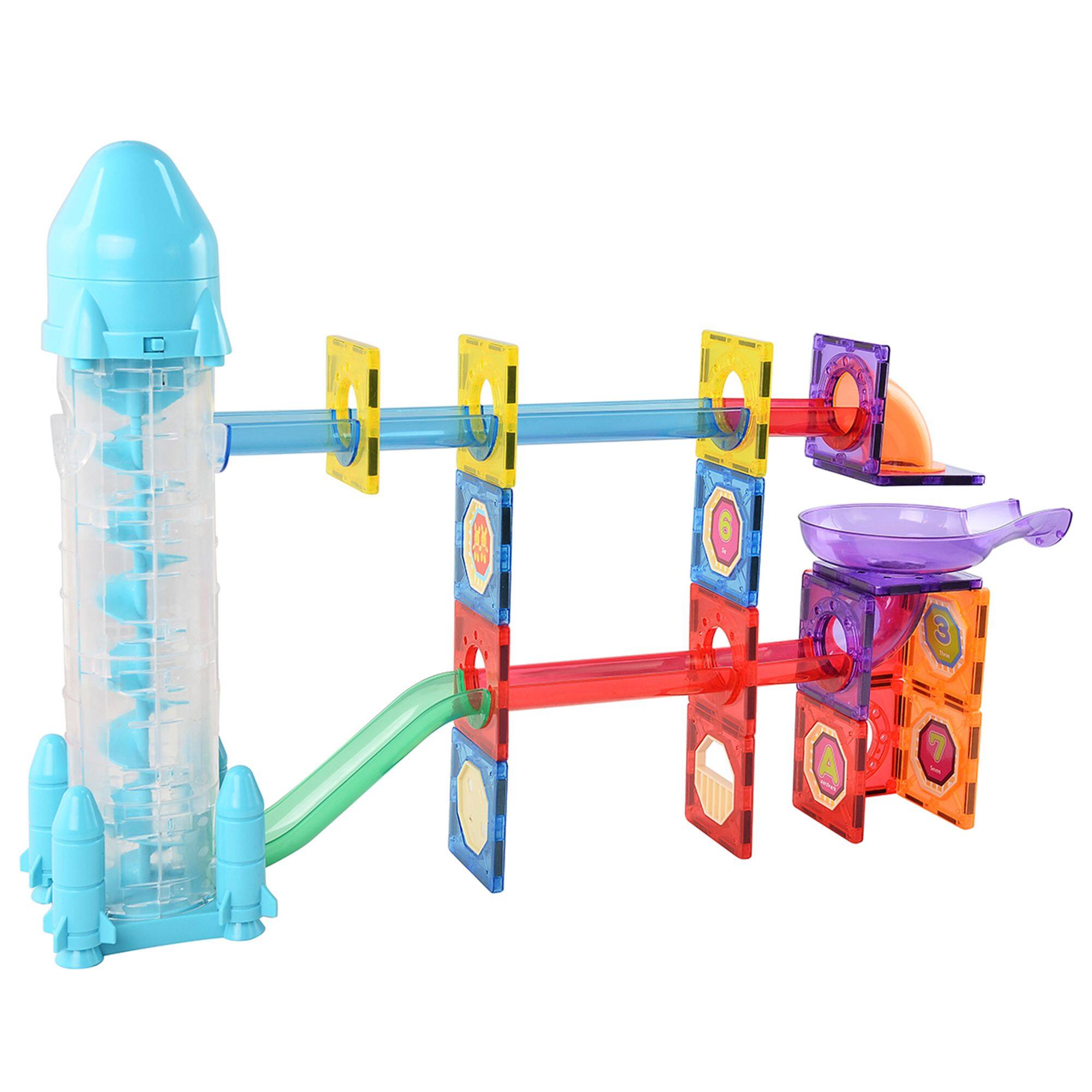 Left. Link - Link 72 Piece Kids Magnetic Building Blocks Tile 3D Construction Bright Colors Set - Creative Educational Toy - Bright Colors.