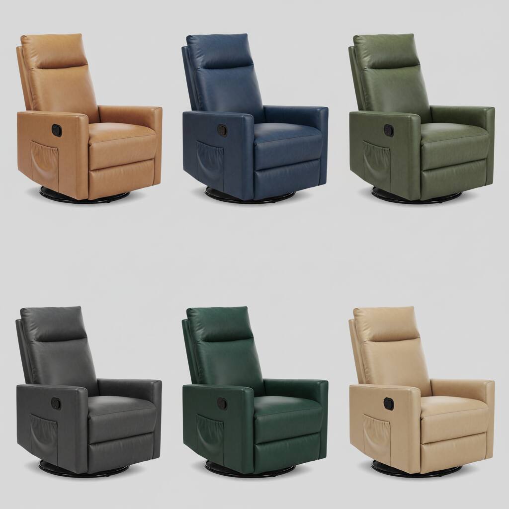 Alt View 6. AOITUN - Swivel Rocker Recliner Chair, Faux Leather Glider for Nursery Living Room, Manual Reclining Sofa with Side Pocket, Tan - Brown.