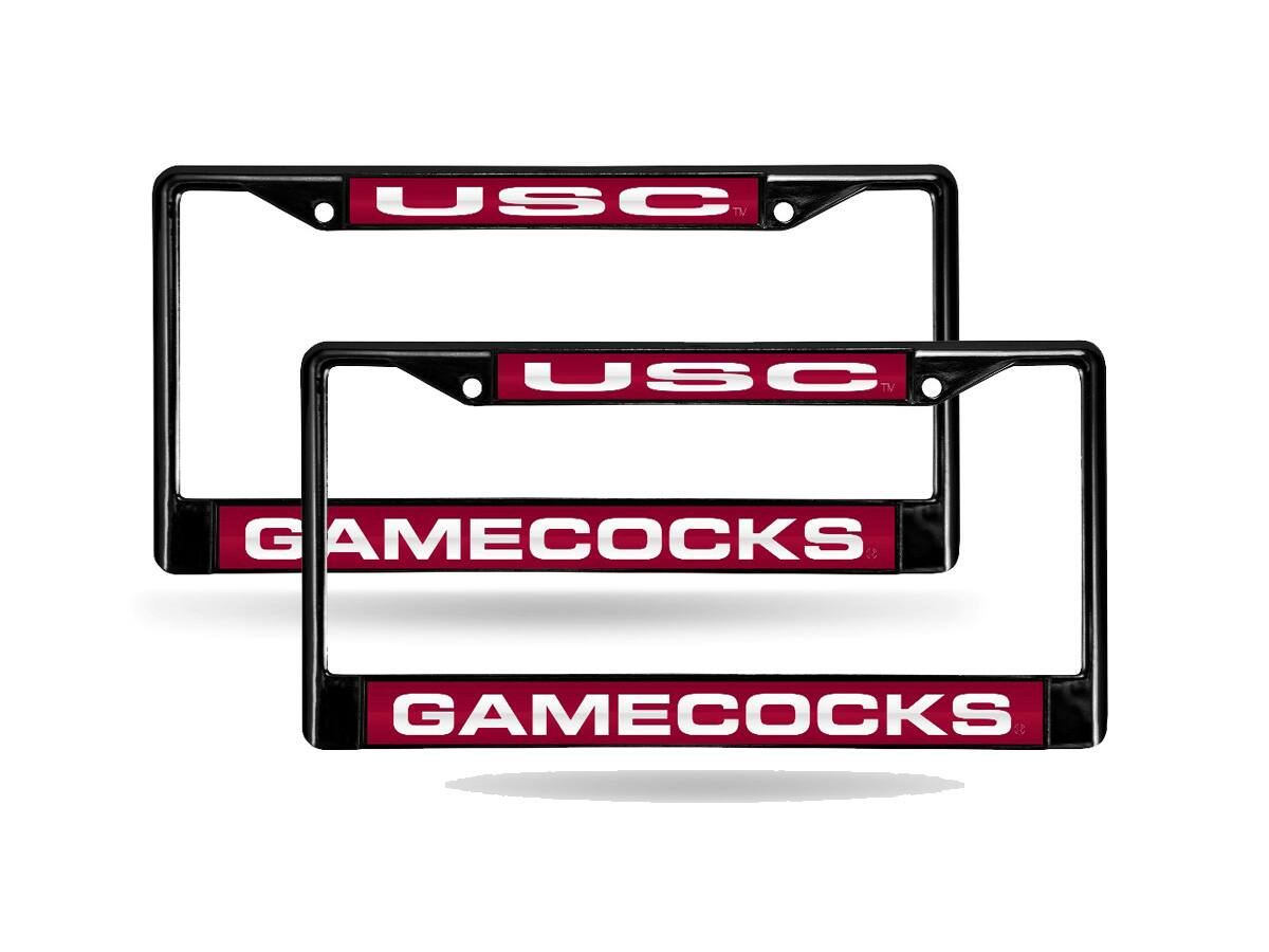 South Carolina Gamecocks USC Black Metal Laser License Plate Frame - Set of 2 Frames