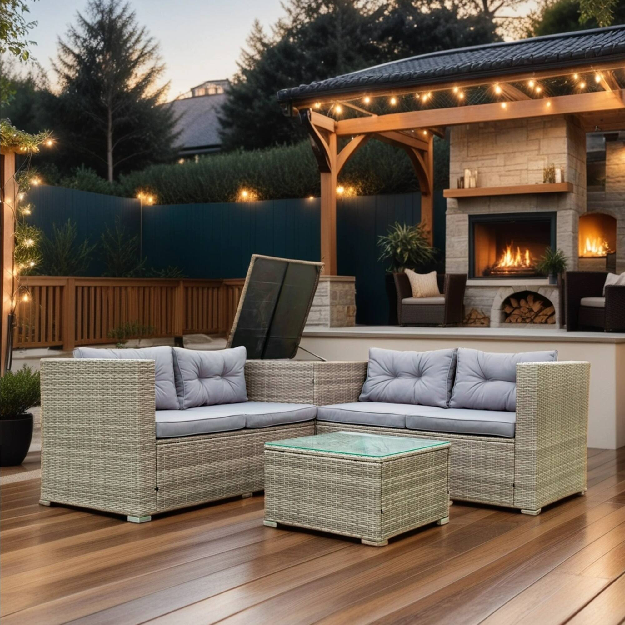 Angle. Tiramisubest - 4 Piece Patio Sectional Wicker Rattan Outdoor Furniture Sofa Set with Storage Box Grey - Grey.