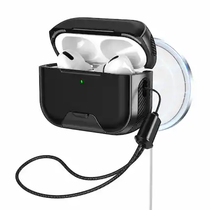 Front. UUCOVER - Case for Apple AirPods 5 / AirPods 4 with Lanyard,Shockproof TPU+PC Armor Case Compatible with MagSafe Phone Stand Cover - Titanium+Black.