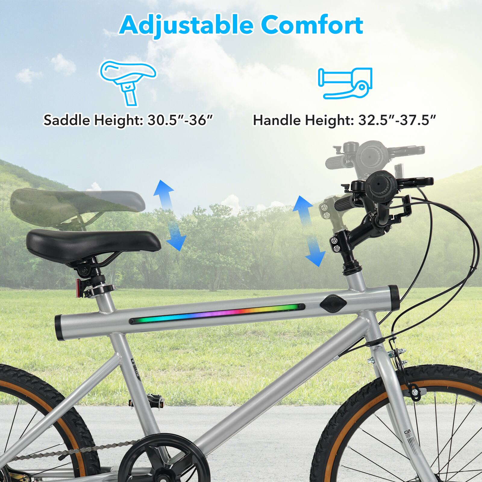 Adjustable Comfort  
Saddle Height: 30.5"-36"  
Handle Height: 32.5"-37.5"