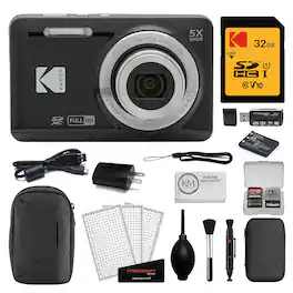 Kodak - PIXPRO FZ55 Digital Camera | Bundle with 32GB Memory Card + Camera Pouch + Memory Case + Cleaning Kit - Black