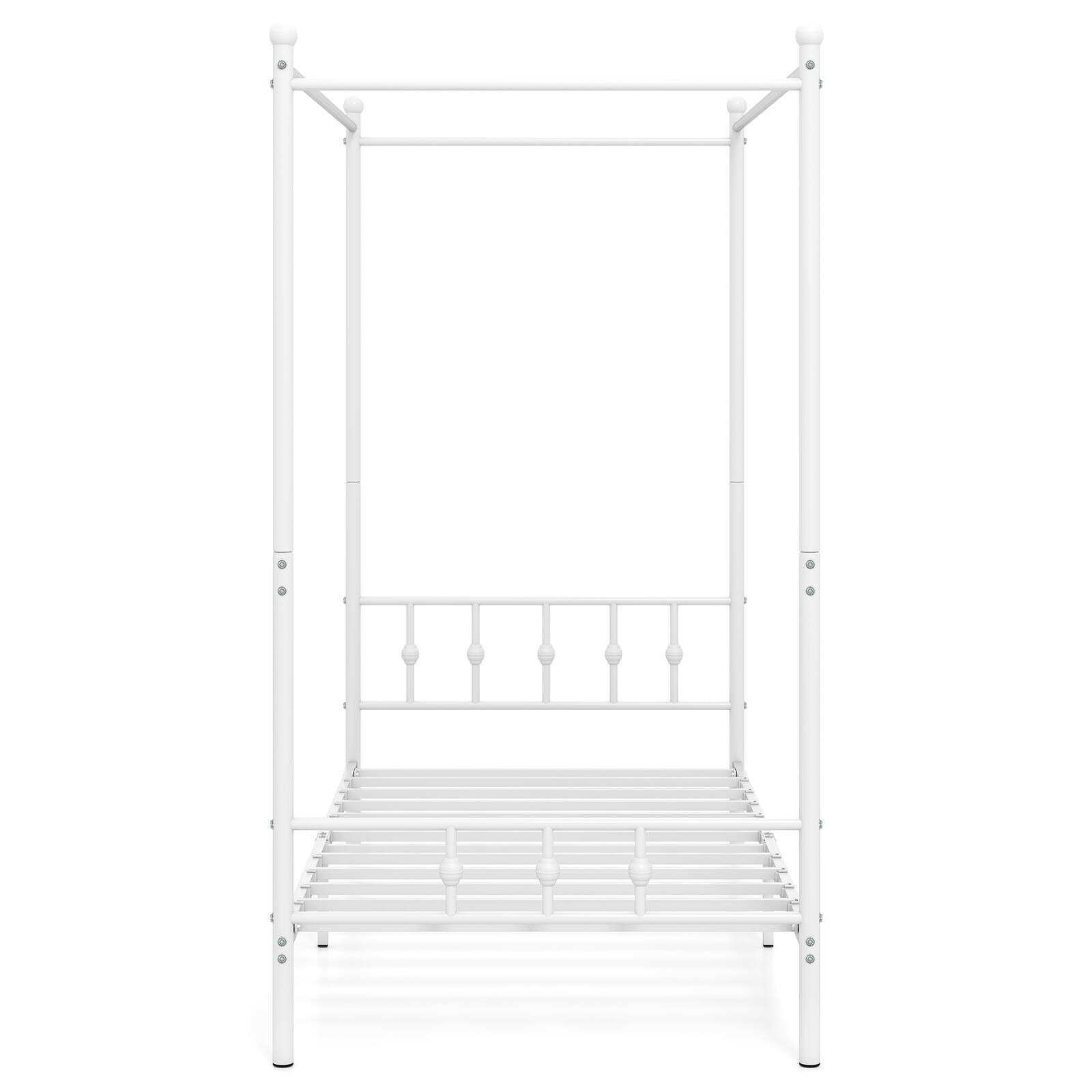 Alt View 9. Costway - Costway Twin Size Metal Canopy Bed Frame with Headboard & Footboard Metal Slat Support - White.