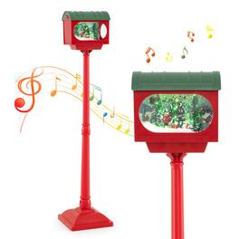 Costway - 59 Inch Musical Christmas Street Lamp with Sound-Activated Snow Globe Lantern - Red