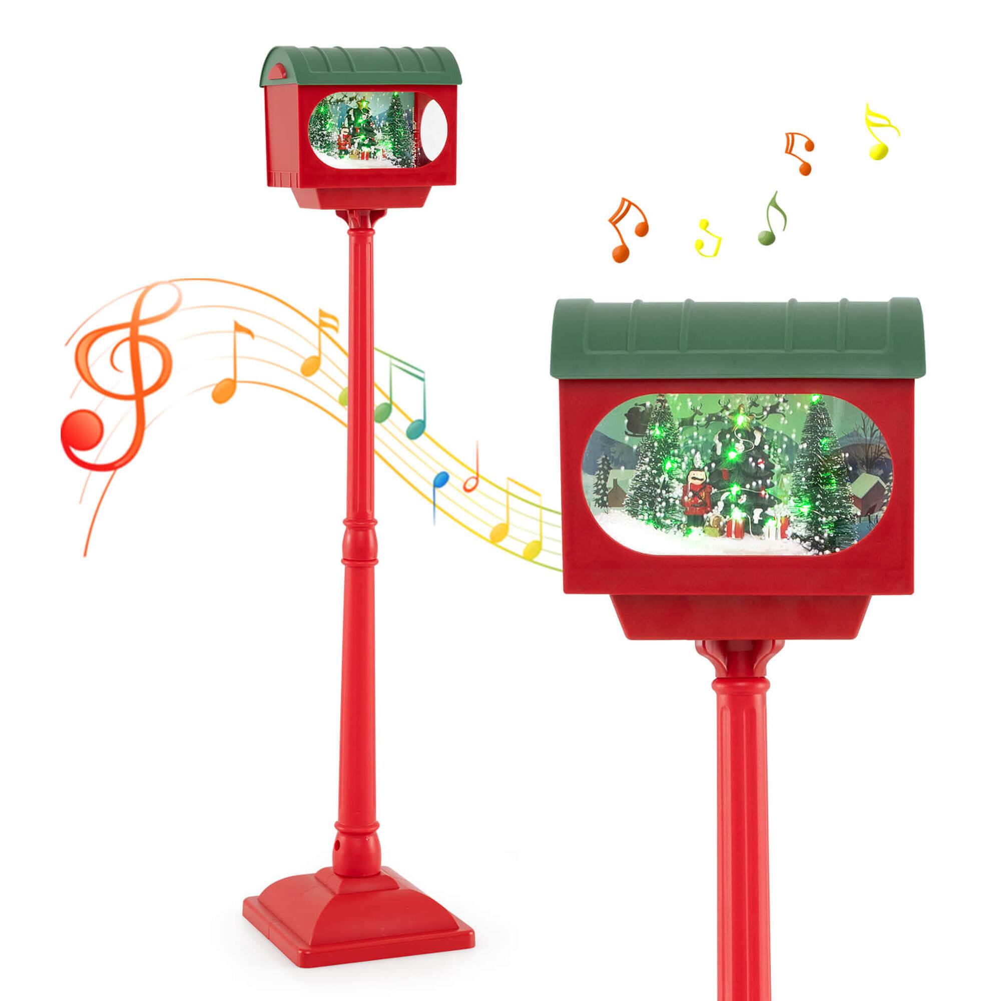 Front. Costway - Costway 59 Inch Musical Christmas Street Lamp with Sound-Activated Snow Globe Lantern - Red.