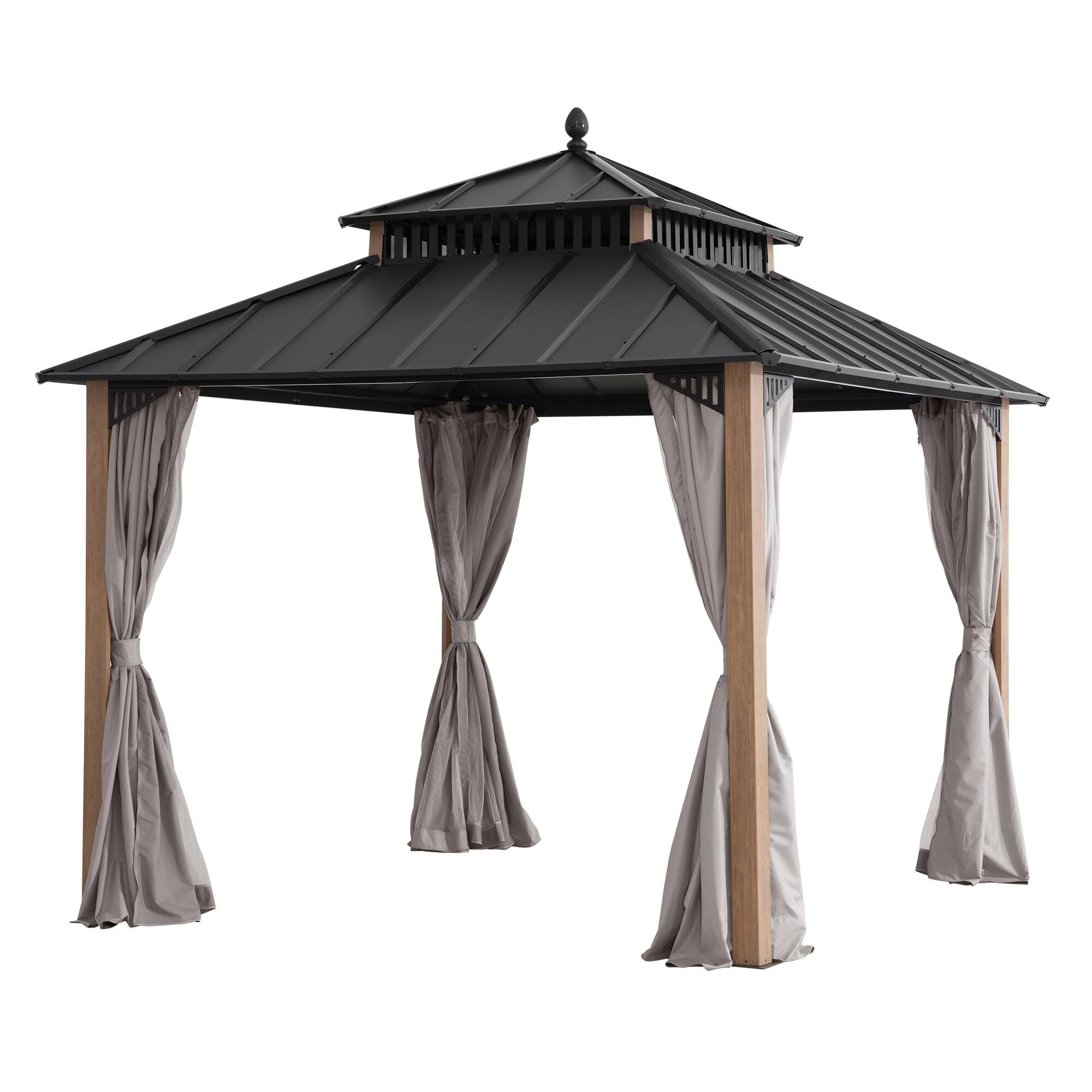 Angle. SUNJOY - 10x10 Kingston Hardtop Rectangular Gazebo Wood Grain.