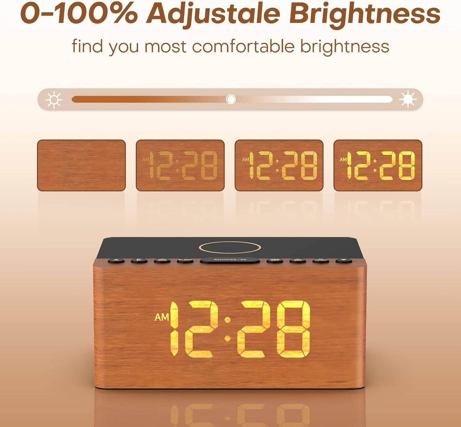 0-100% Adjustable Brightness  
find you most comfortable brightness  

AM 12:28  
AM 12:28  
AM 12:28  
AM 12:28