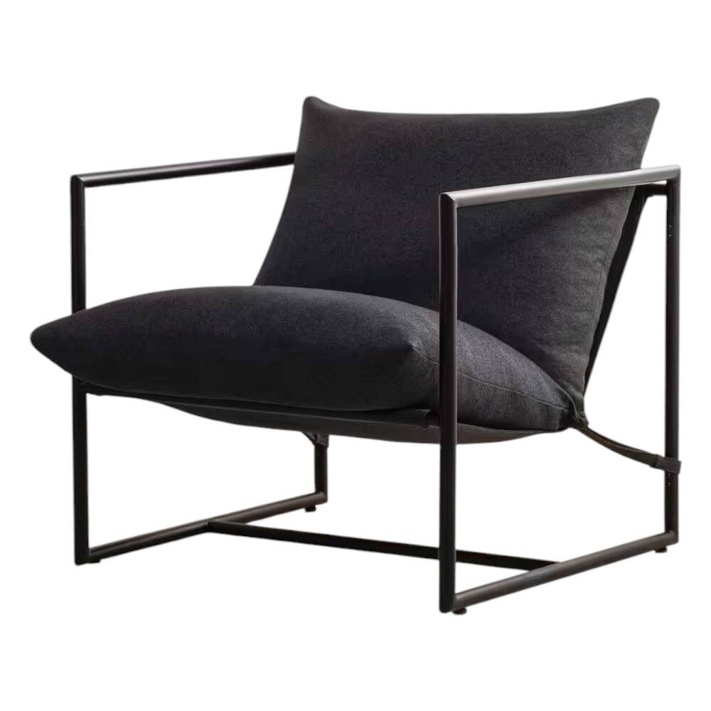 Front. SlickBlue - Stylish Upholstered Accent Chair with Metal Frame – Modern Seating for Home or Workspace - Dark Grey.