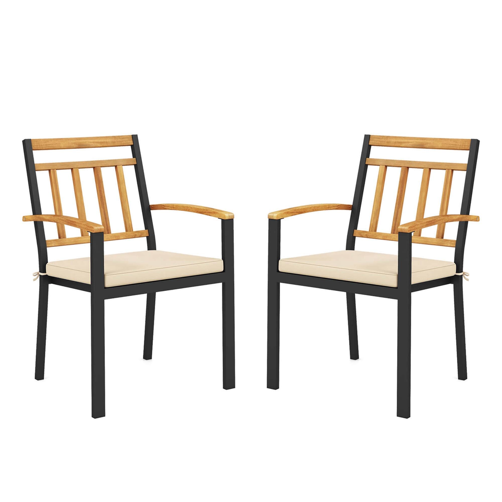 Front. Costway - Patio Dining Chairs Set of 2 Metal Outdoor Chairs with Removable Padded Cushions - Black + Natural.