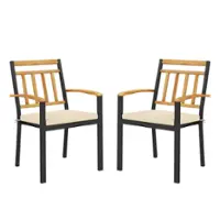 Costway Patio Dining Chairs Set of 2 Metal Outdoor Chairs with Removable Padded Cushions - Black + Natural - Front_Zoom
