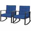 Front. Gymax - Gymax 2PCS Outdoor Wicker Rocking Chair Patio Rattan Single Chair Glider w/ Navy Cushion - Navy.
