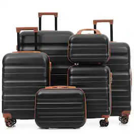 BreeBe - 6-Piece ABS Hardshell Luggage Set, Lightweight Suitcases with Dual Spinner Wheels, Carry-On & Checked Sizes - Black ,Brown