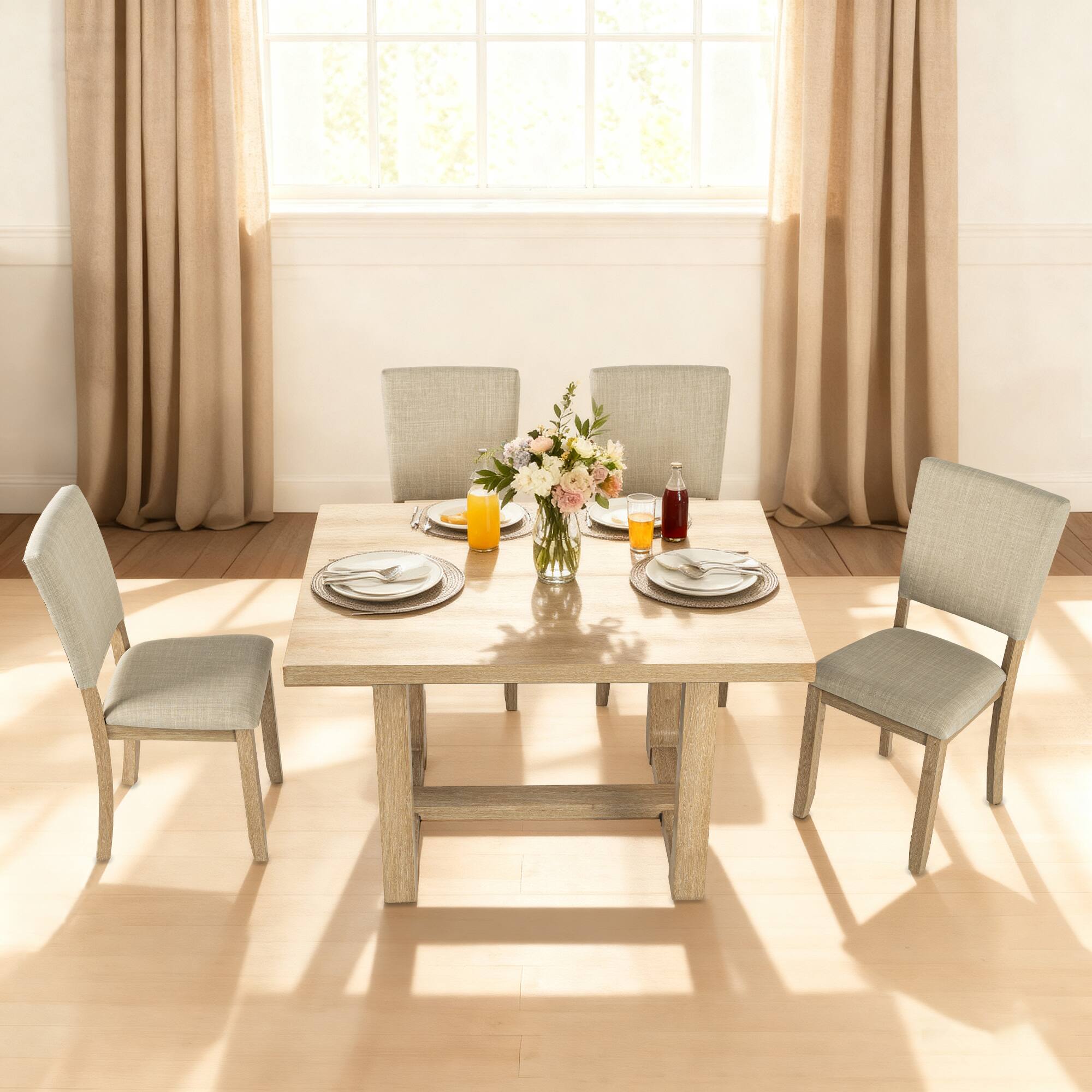 Alt View 1. Vaczon - 4-Piece Upholstered Side Chair Set - Comfortable Foam Seats and Transitional Style, Ideal for Dining, Home Office Chairs - Natural.