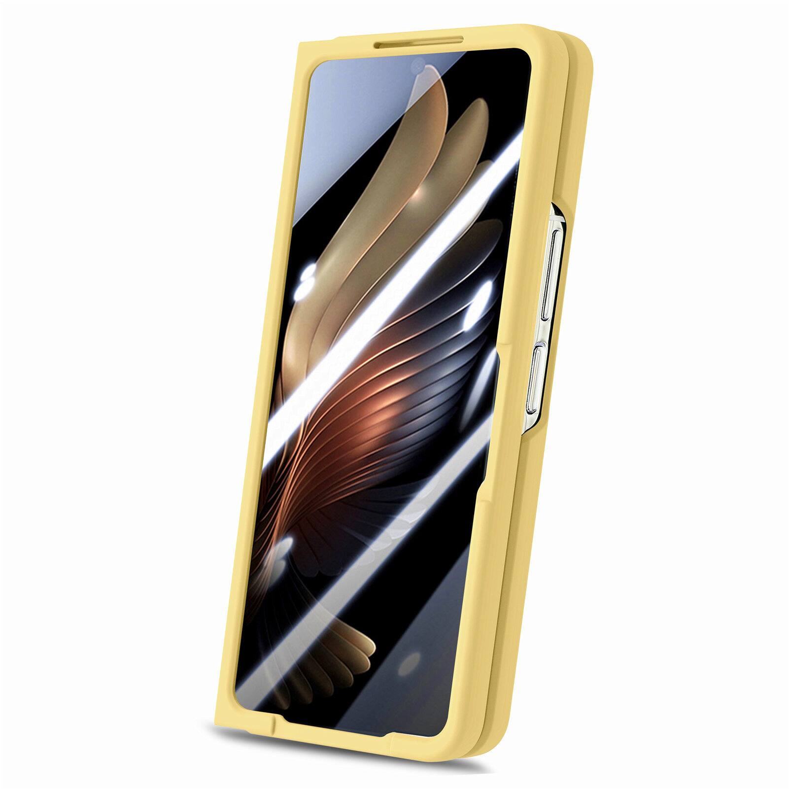 Alt View 1. Dteck - Shockproof Wristband Phone Case for Samsung Galaxy Z Fold7 with Screen Protector, Slim Hard PC TPU Full Protective Cover - Yellow.